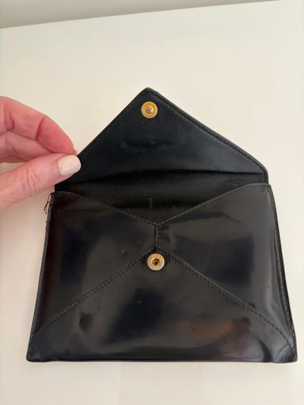 Vintage Prada Black Box Calf Leather Envelope Card Holder Made in Italy